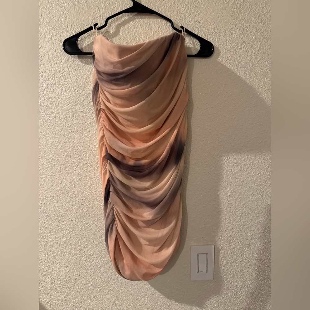 NWT Zara Ruched Mini Dress in Cream and Brown - Picture 7 of 7